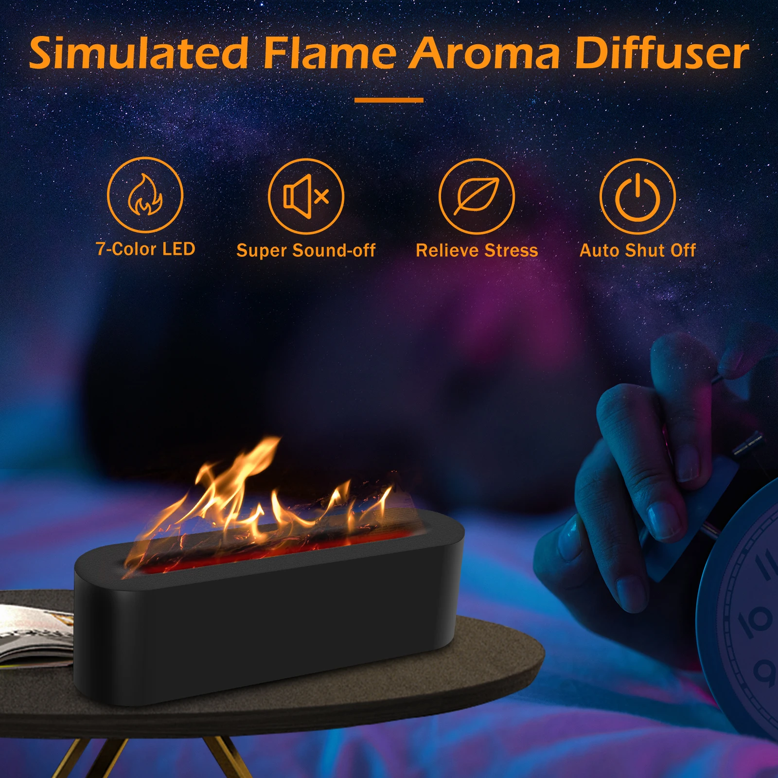 Flame Essential Oil Diffuser with 7 Colour Lights Silent Flame Effect Air Humidifier USB Powered Flame Diffuser Humidifier with