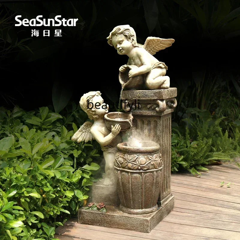 TTT New arrive Angel fountain landscape outdoor flowing water ornament home garden layout courtyard, water landscape decoration