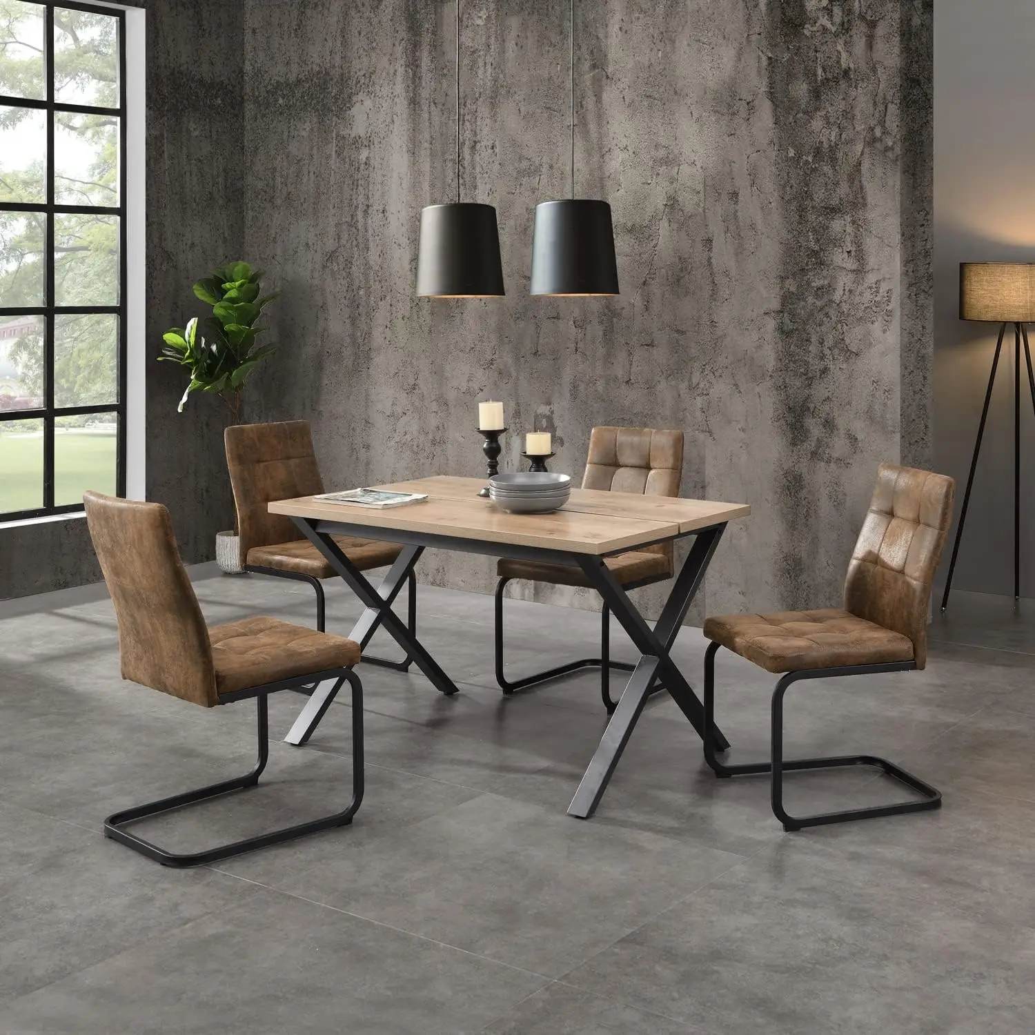 Formwell Dining chair, industrial Moden design set of 4, Swing chair for kitchen dining room, metal frame, Suede fabric surface