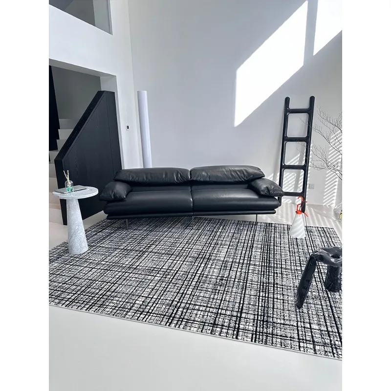 Glue-free carpet French dirt-resistant living room waterproof and anti-fouling new light luxury black and white pad