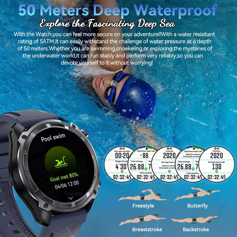 2025 Neues Modell 1000 mAh Akku Military-Grade GPS Karte Positionierung Smartwatch 5ATM Schwimmen Wasserbeständigkeit LED-Licht Smartwatch