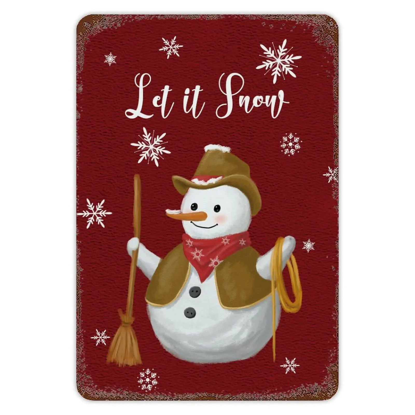 Snowman and Bird Christmas Metal Sign Vintage Retro Collectible Tin Signs Let It Snow Snowflake Red Decor Plaque Xmas Party Welc