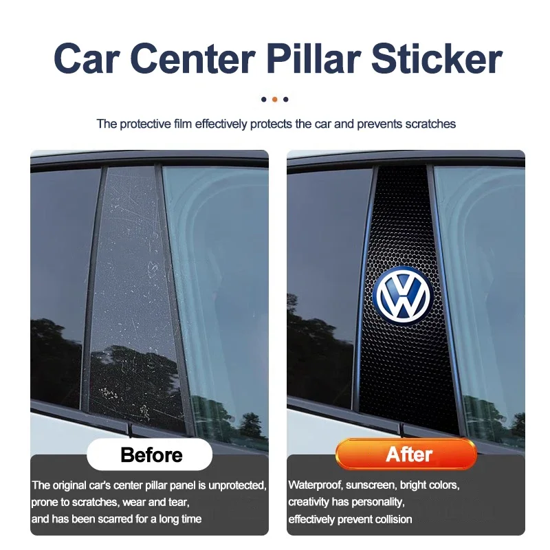 

2026 Hot For VOLKSWAGEN VW Car Logo Center Pillar Sticker Auto BC Pillar Protective Film For Volkswagen Golf Passat Polo Beetle