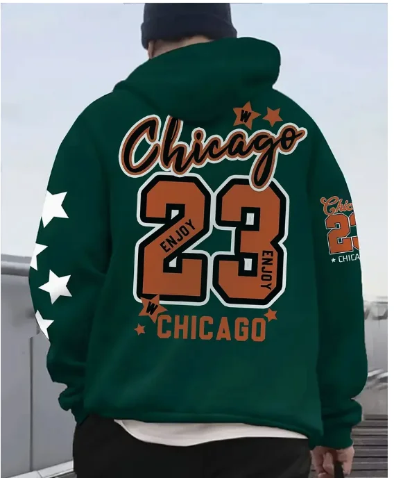 

Мужская толстовка с капюшоном Chicago 23, повседневная спортивная толстовка с дизайном CHICAGO 23, 100% полиэстер, идеально подходит для весенне-осенней праздничной одежды