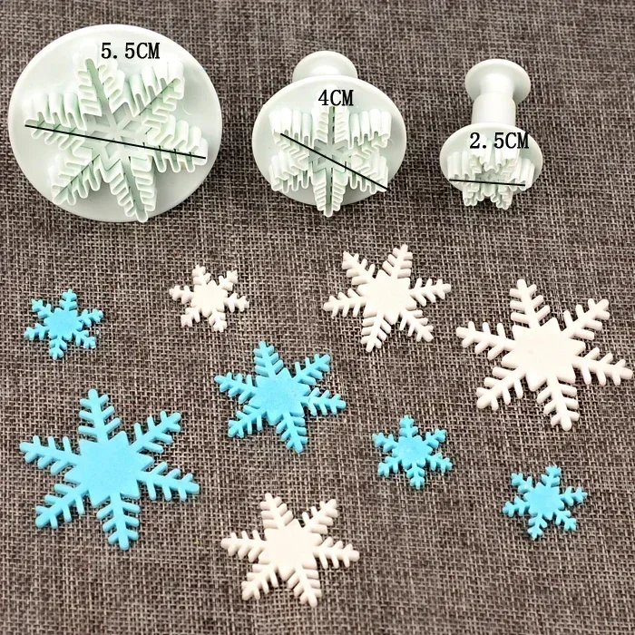 3Pcs/Set Snowflake Fondant Cake Decorating Plunger Sugarcraft Cutter Mold Tools Christmas Cake Decorating Tools