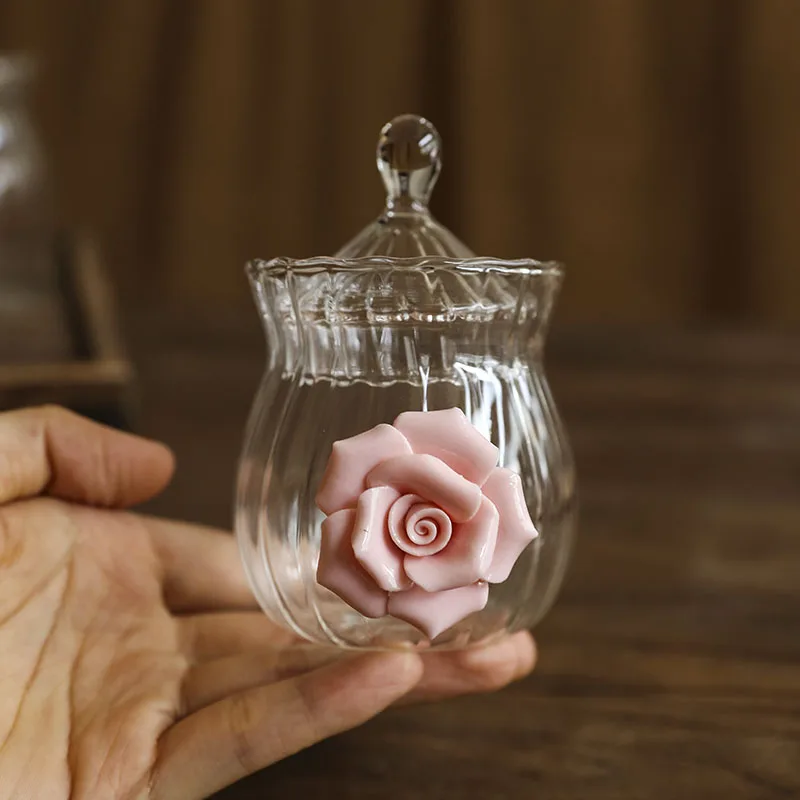 

European Style Vintage Glass Storage Jar with Floral Patterns for Food Storage Coffee Stripe Jar