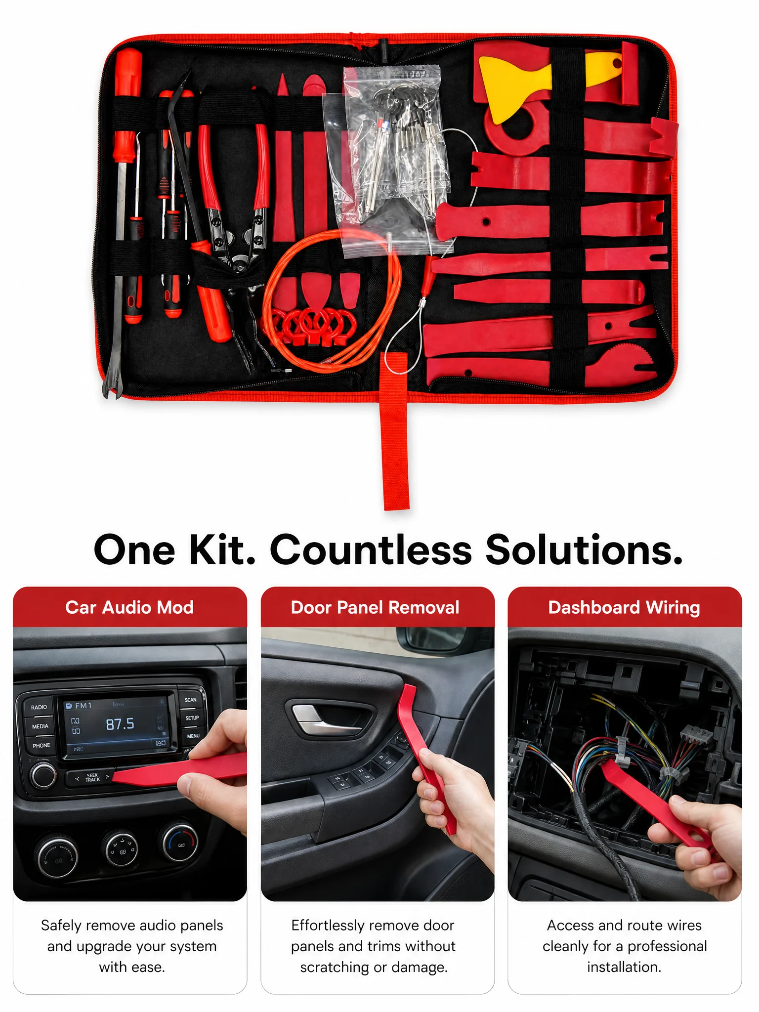 MULE 20-40Pcs Car Trim Removal Tool Kit Auto Interior Door Panel Clip Repair Non-Marring Nylon Steel Pry Bar Set