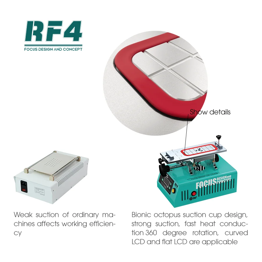 Bomba de vacío integrada RF4, supersucción de 360 °, máquina de mantenimiento de pantalla táctil de teléfono móvil, separador de LCD, RF-FREEDOM, 110/220V