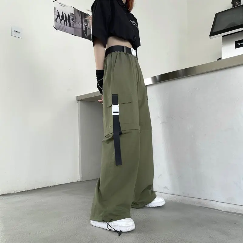 Detachable Y2K Unisex Men Pants Ribbons Zipper Knee 2 Ways Wear Male Pantalon Cargo Design Lovers CP Handsome Chic Streetwear