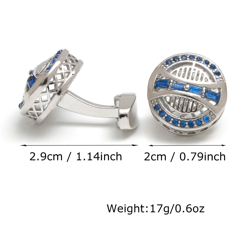 Men's Gentleman Blue Treasure Inlaid Cufflinks Banquet Suit Cuff Studs Metal Business Dress Shirt Accessories