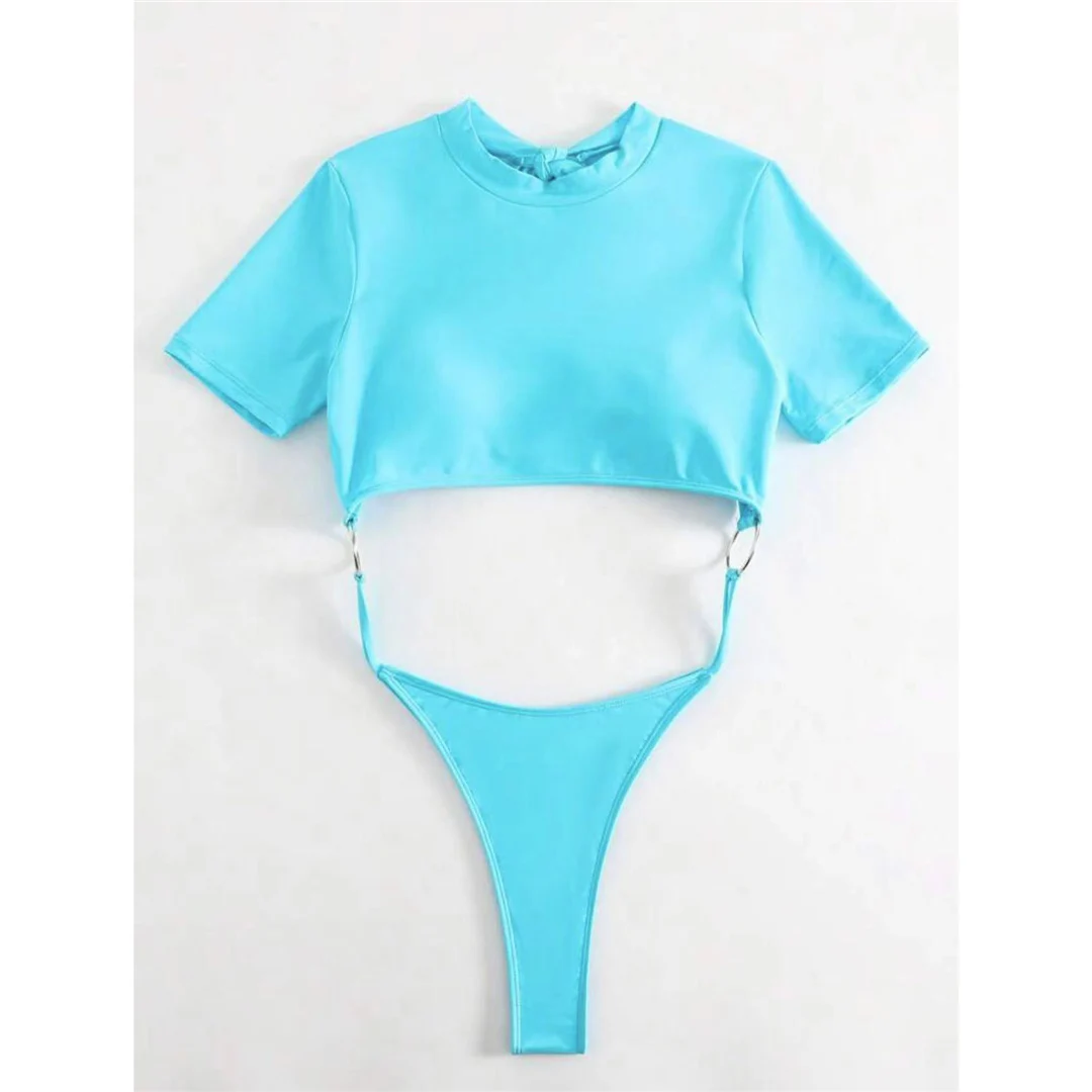 Sexy 9 Farben Mini Micro Thong Cut Damen Badeanzug Einteiliger Badeanzug Kurzarm Badebekleidung Badeanzug V5058 – Detail 19