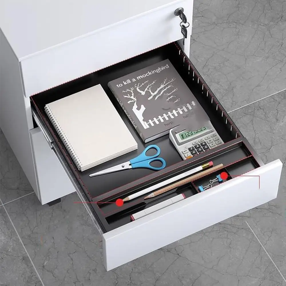 خزانة تخزين قابلة للقفل تحت المكتب مع أدراج - أسود