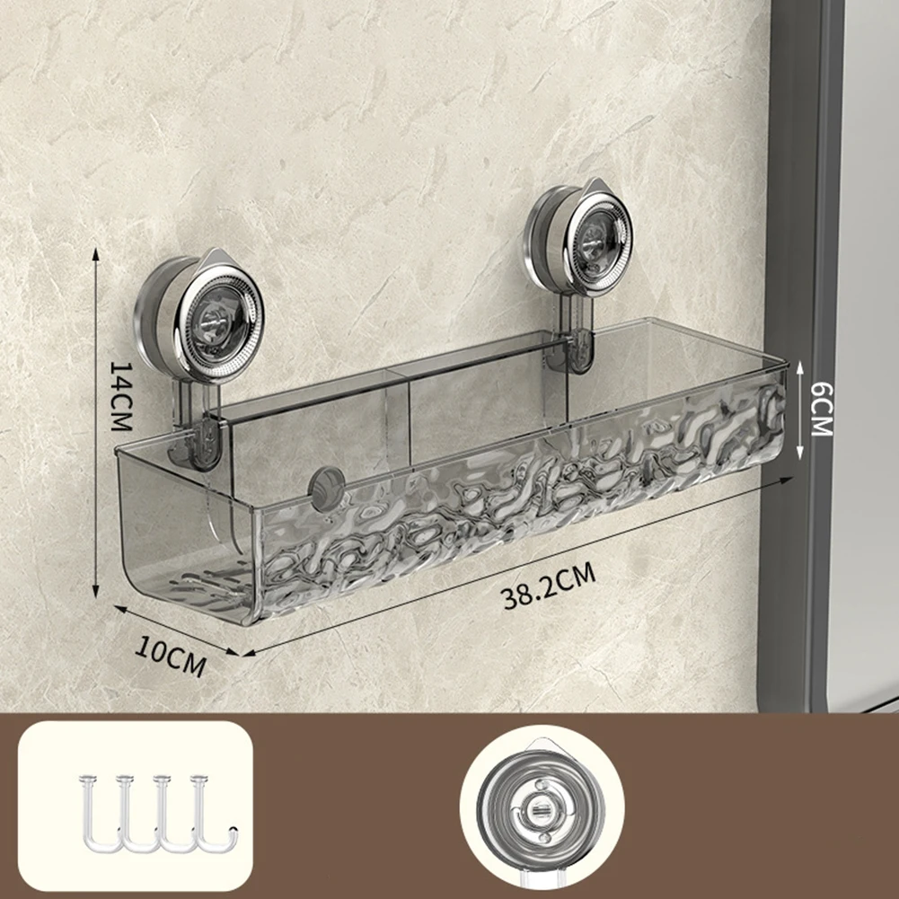 Gray Transparent Suction Cup Bathroom Shelf No Drill Storage Basket With Drainage For Shower Wall Organizer Home Decor