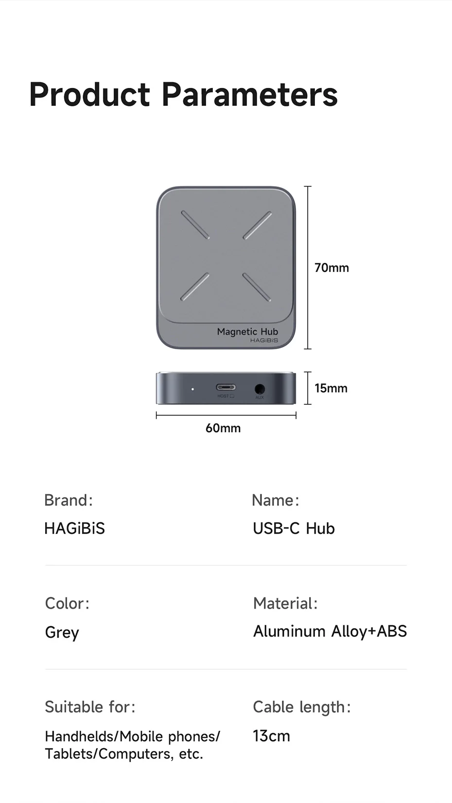 Hub USB-C Magnetico Hagibis 7-in-1 Con Magsafe – HDMI 4K@60Hz, 100W PD, Lettore SD/TF, USB 10Gbps, Per IPhone 16/15 Pro Max, Mac E IPad