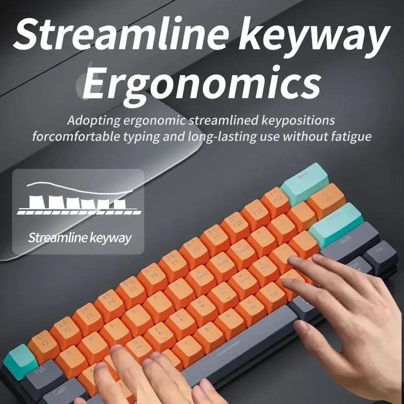 MKA610 USB wired gaming keyboard 61 key position RGB lighting effect hot swappable support ergonomic gaming player office typing