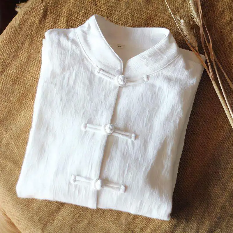 

Cotton Linen Shirt Chinese Style Stand Collar Long Sleeve Button up Mens Womenswear Republic of China Fashion Tang Costume