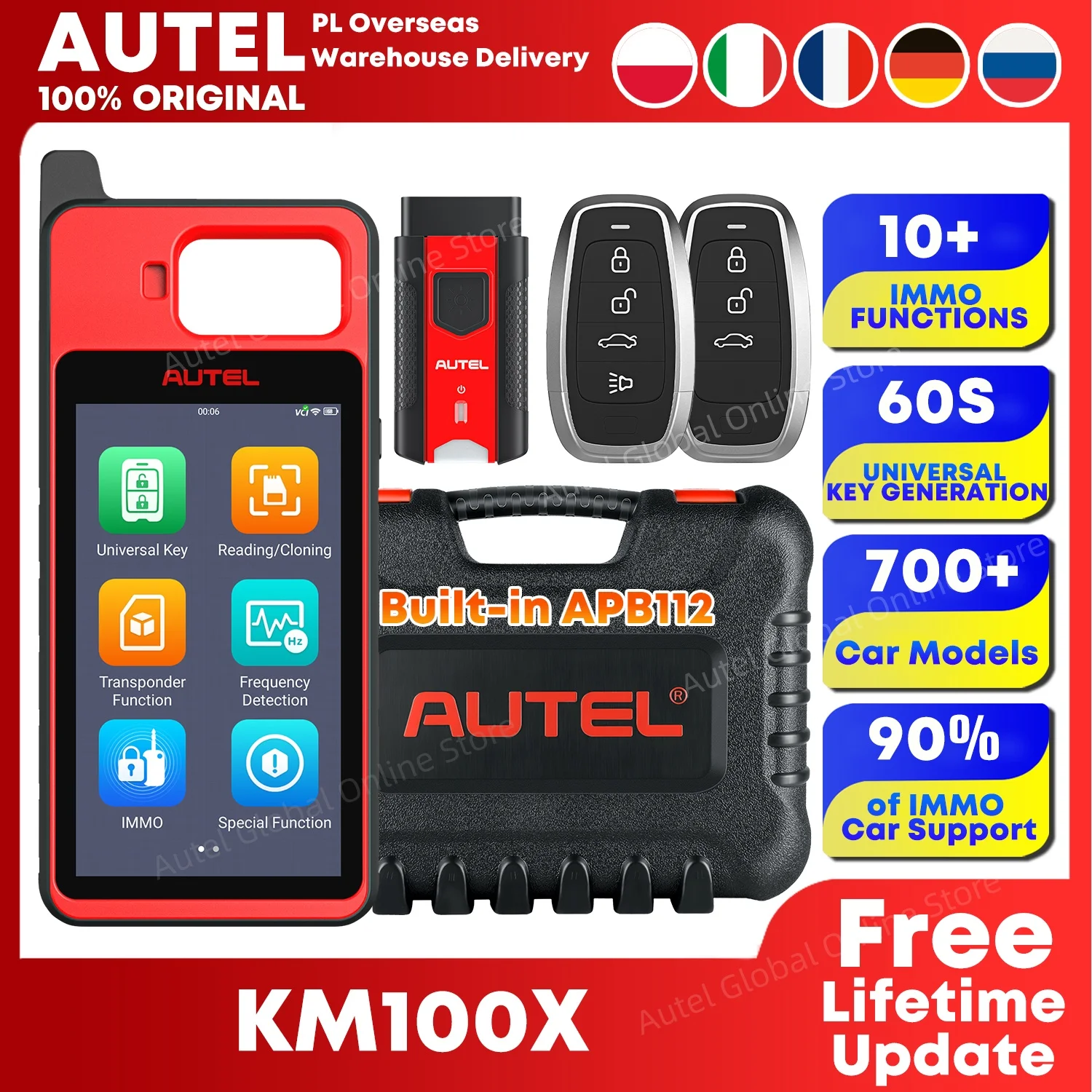 Outil de programmation de clés et d'immobilisation Autel MaxiIM KM100 KM100X, génération de clés en 60 secondes, apprentissage de clés IMMO OBD, mise à jour gratuite pour 99% des voitures