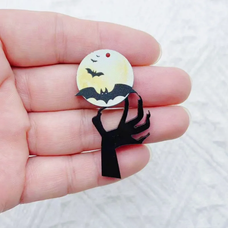 10pcs Acrylic Printed Halloween Spider Web Bat Pumpkin Skull Pendant DIY Jewelry Pendant Accessories image 5