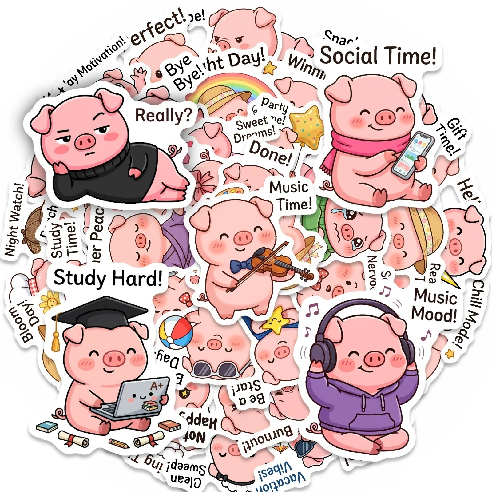 10/30/50PCS Cartoon Kawaii Pink Pig Funny Stickers Book DIY Skateboard Toys Guitar Luggage Suitcase Decoration Graffiti Sticker