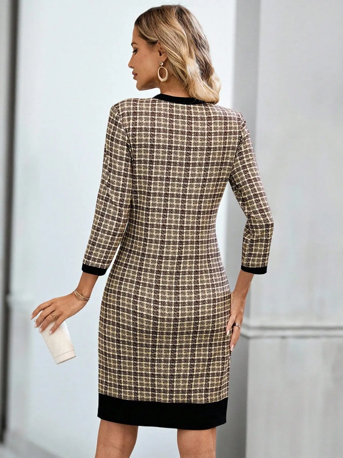 

Элегантное клетчатое мини-платье для женщин, офисное, деловое, повседневное, рабочее платье