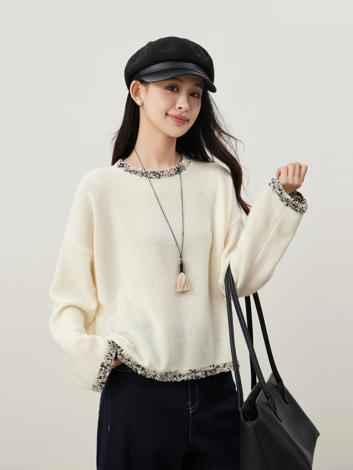 

Ele Sle женский вязаный свитер круглый Ne Lurex Blend Fce Soft Thi Winter Faion шелковый лоскутный топер