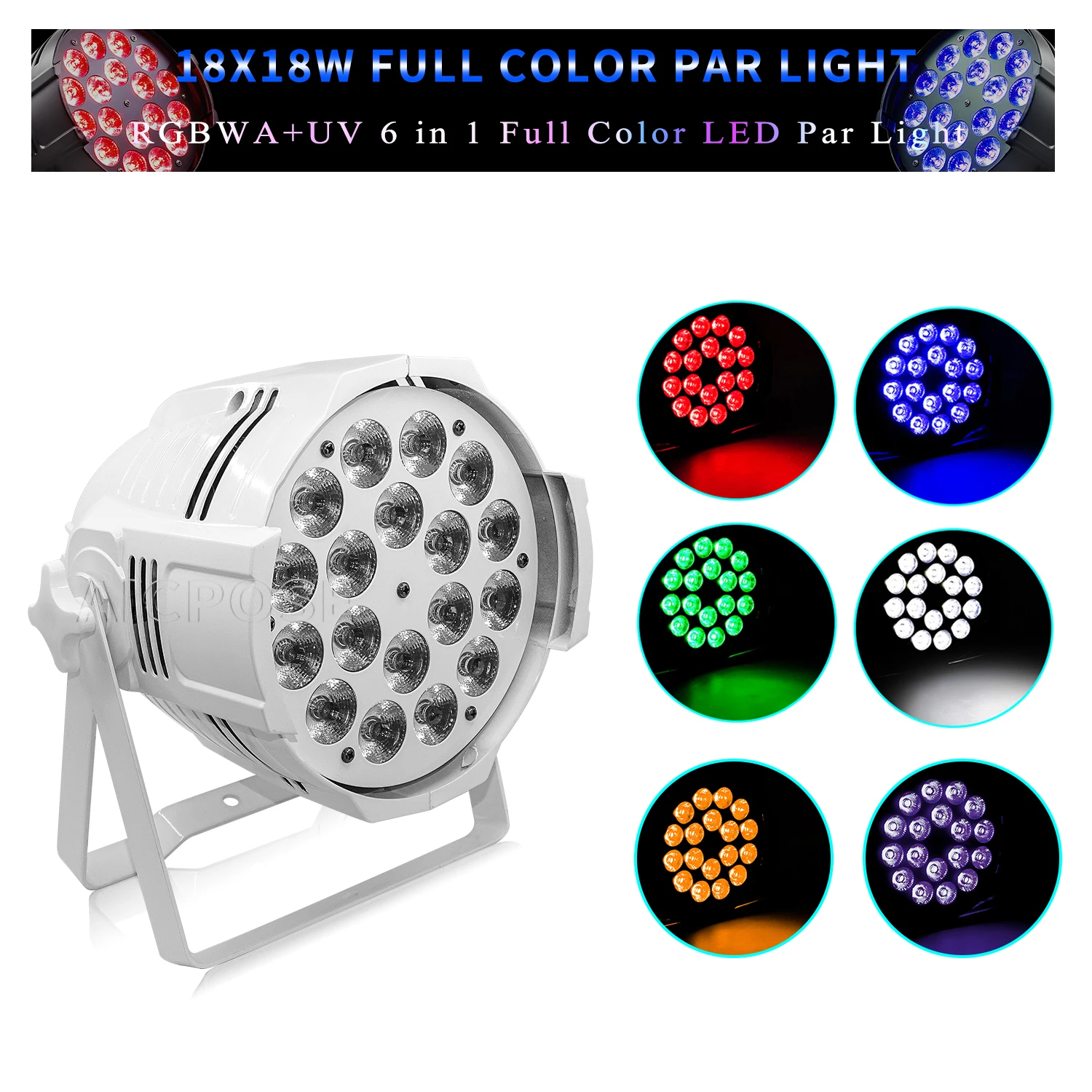 

18x18W RGBWA UV 6 in 1 LED Par Light White Aluminum Stage Light with DMX Control for Wedding Chapel DJ Disco Stage Lighting