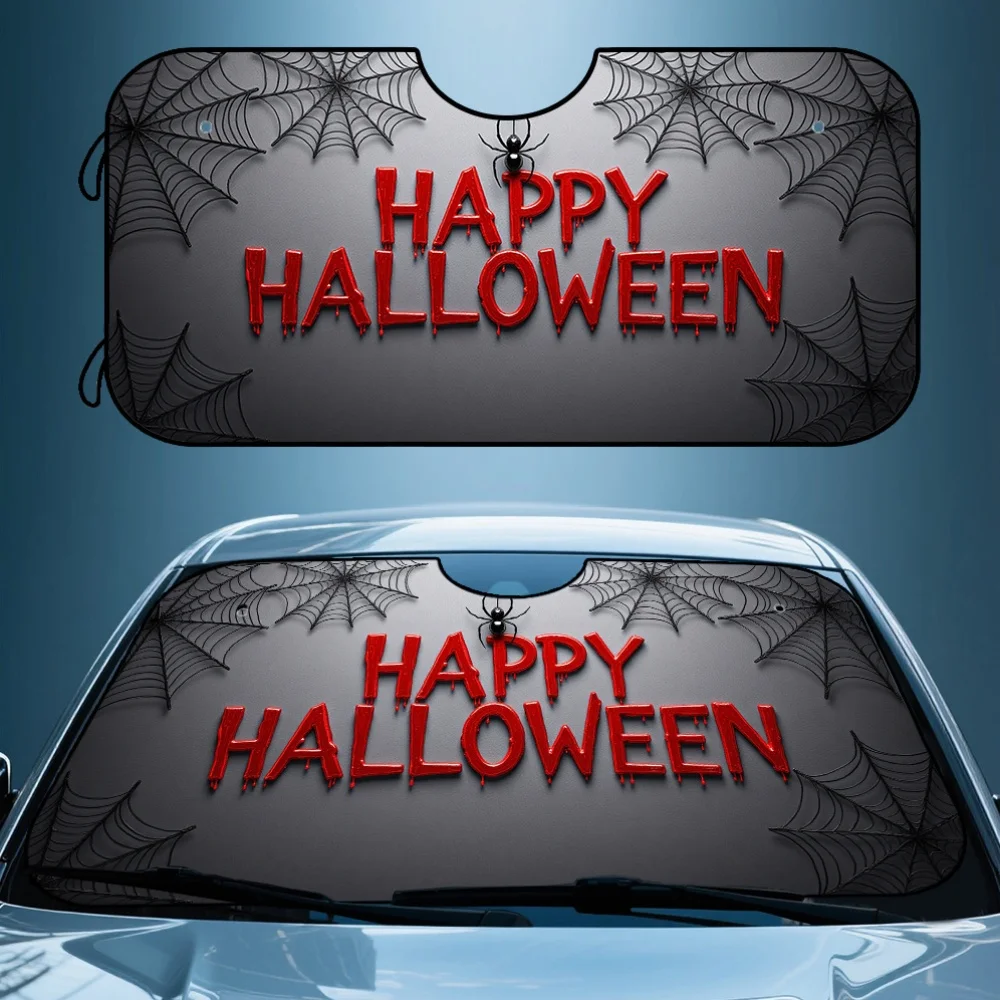 

1pc Halloween Spider Web Car Sunshade - Foldable Front Windshield Cover With 2D Flat Printing, Durable Polyester, Easy To Use &