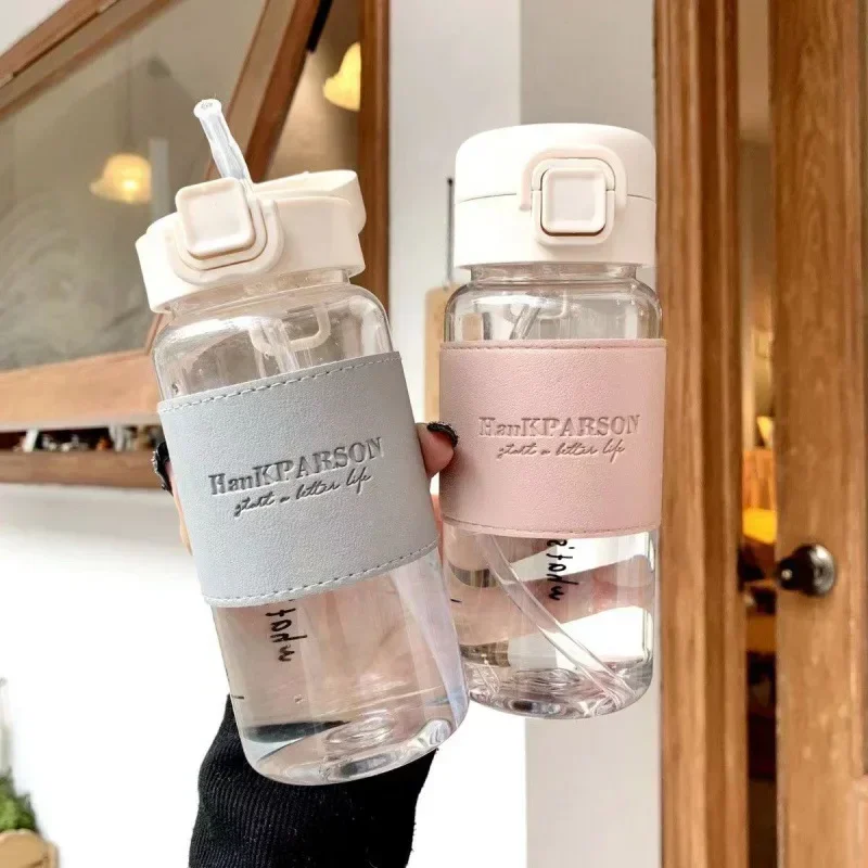 1Pc Creative Water Bottle with Straw Portable Cute Plastic Drinking Bottle Leak-proof Drinkware for Drinking Milk Coffee Tea