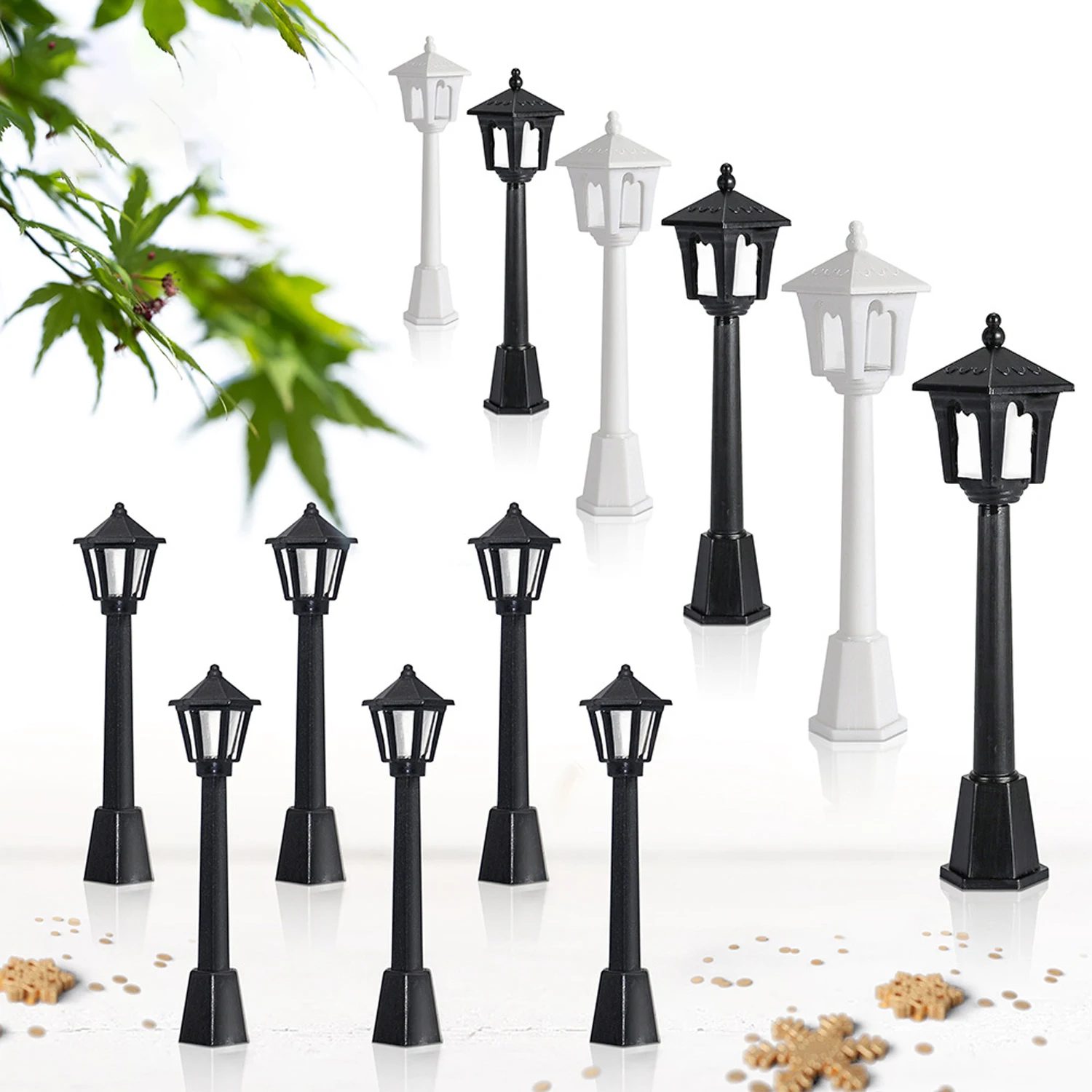 10 Stück Miniatur-Straßenlaterne, Kunststoffmodell, Puppenhaus, Mikro-Landschaft, Garten, Mini-Straßenlaterne, Modell, Miniatur-Lampenpfosten