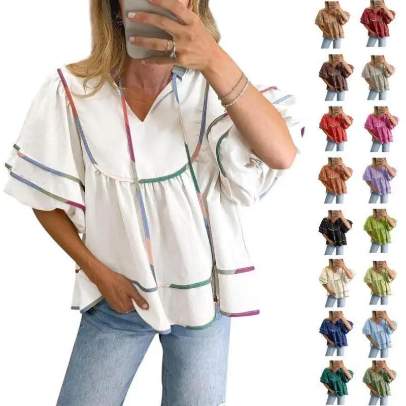 

ex Summer Printed irt Thiened Floing PU Leather ort Sve Inner Wear for Middle-Aged And ly People