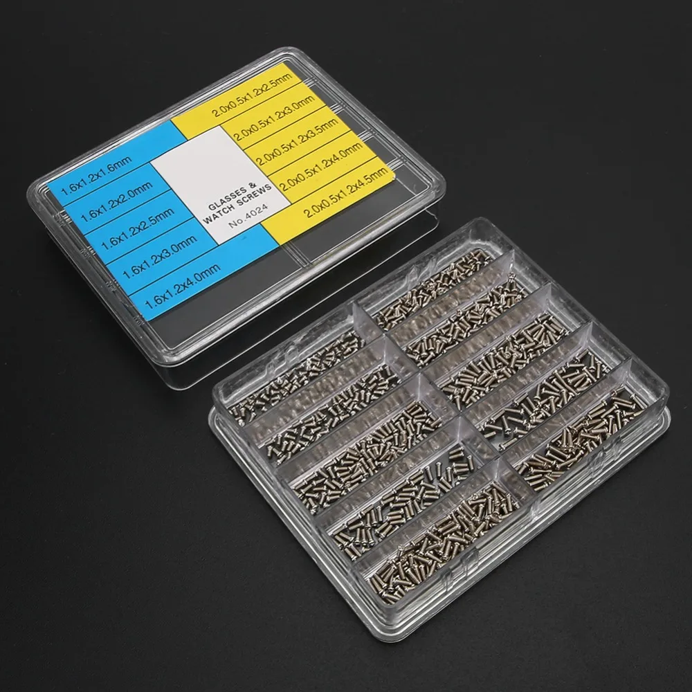 1000Pcs Silver Watch Eyeglass Screw Kit Iron Multiple Sizes Stainless Steel Cross Screws Watch Back Cover Replacement Screws