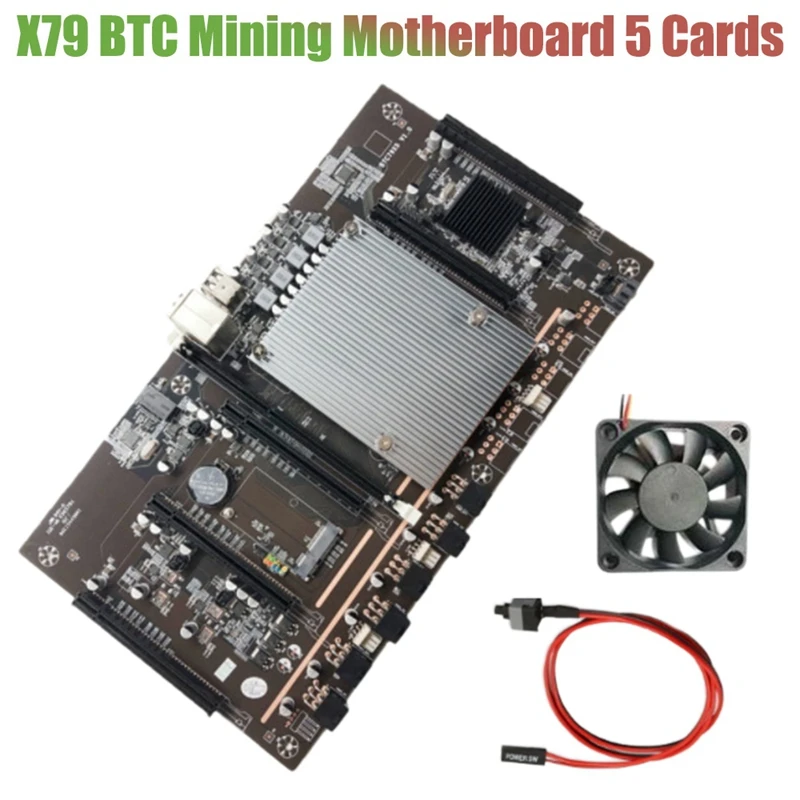 Top-X79 H61 BTC Mining Motherboard 5X PCI-E 8X mit Lüfter + Schalterkabel LGA 2011 DDR3 unterstützt 32G 60 mm Rastermaß