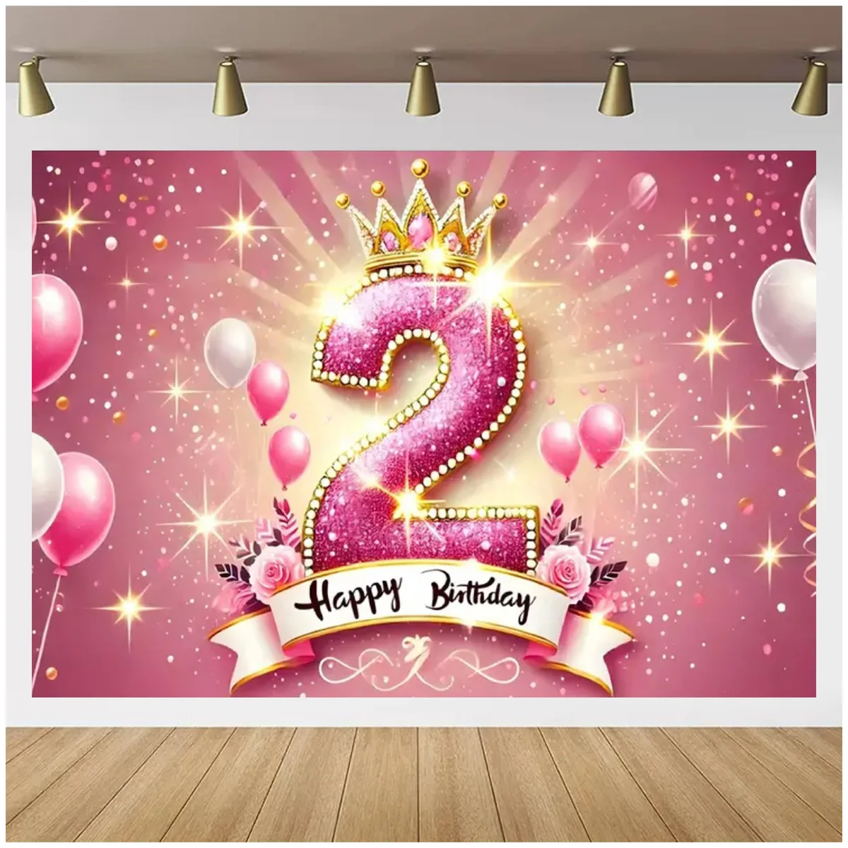 

Pink 2st Birthday Party Decoration Background Balloon Children's Birthday Cake Crush Portrait Photography Decoration Background