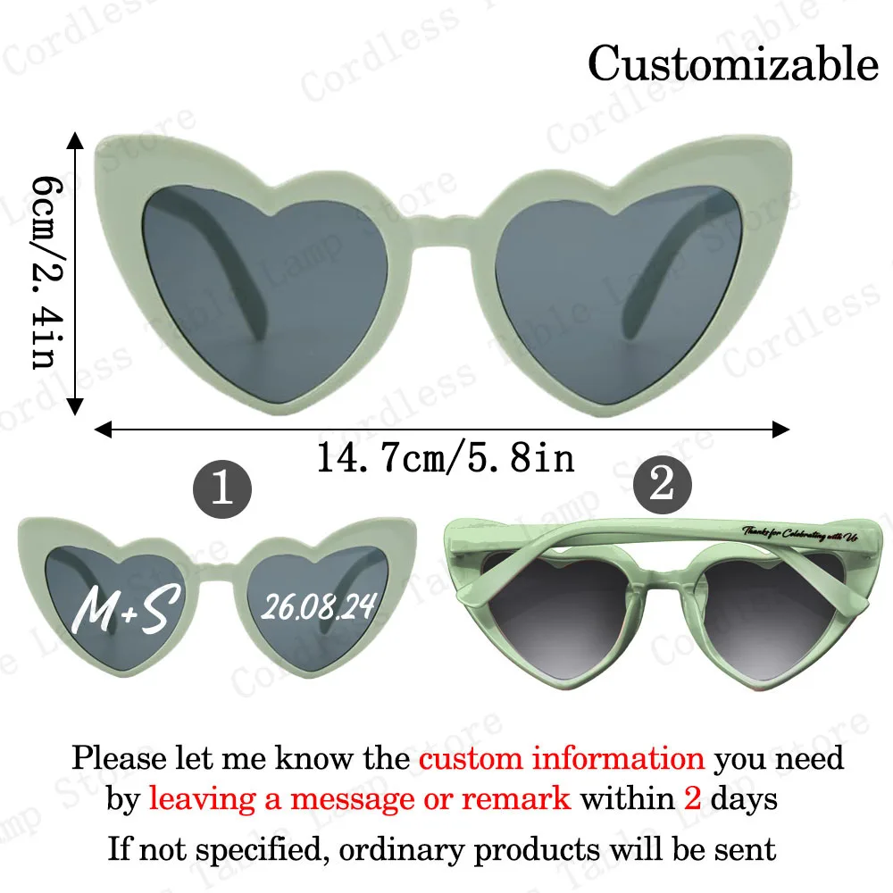 XMSJ 24–120 Stück individuelle Herz-Sonnenbrillen, personalisierte Hochzeits-Sonnenbrillen, Brautparty-Geschenke für Gäste, Hochzeit, Datum, Initialen, individuell 7