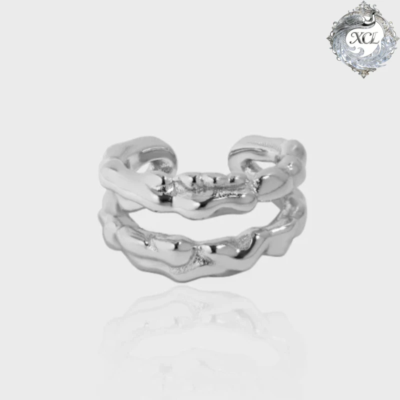 

Серьги-клипсы XCL из стерлингового серебра 925 пробы, модные, простые, двухслойные, с неровной текстурой, без прокола, женские, модные украшения