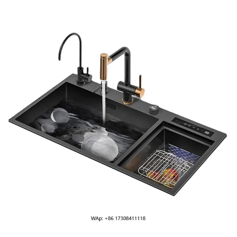 304 Stainless Steel Smart Sink Stainless Steel Double Bowl with Digital Touch Screen & Dishwasher
