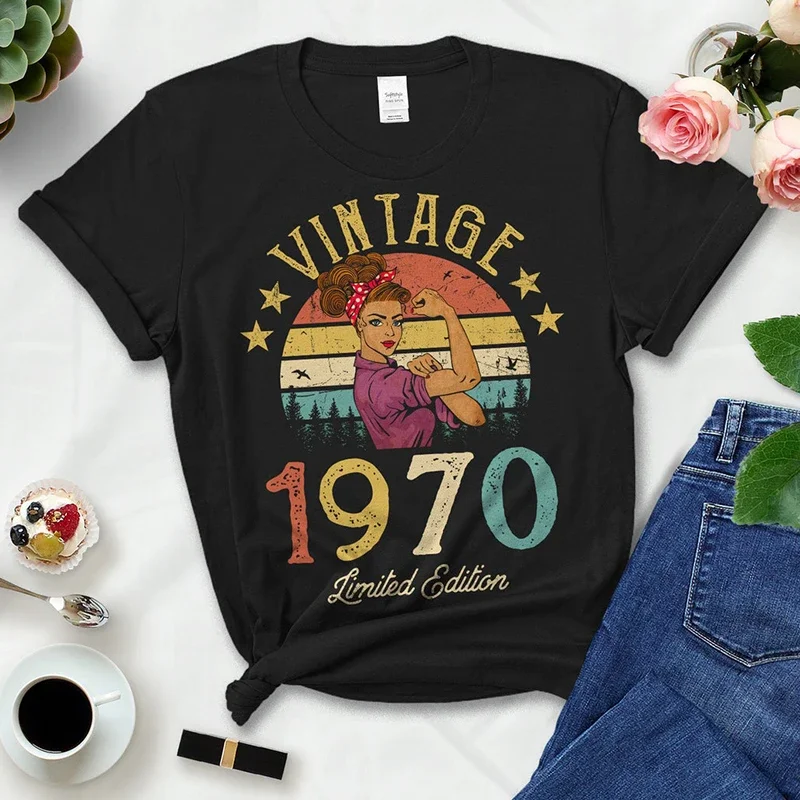 Vintage 1970 Limited Edition Woman Tshirts Retro 54th 54 Years Old Birthday Party Gift Ladies T Shirts Summer Women Fashion Top