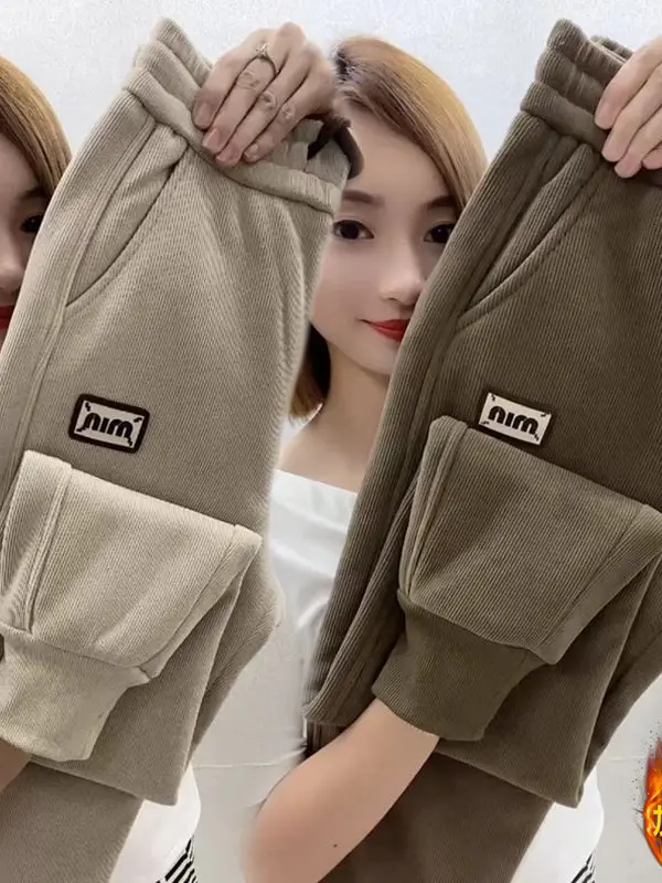 

plus Size Casual Pants Women Winter Design Straight Thi Warm Cabbage Pants High Waist Straight Leg Pants Ladies Trousers