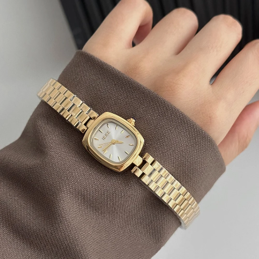 Fashion temperament minimalist luxury rectangular dial with gold steel belt with quartz women's watch