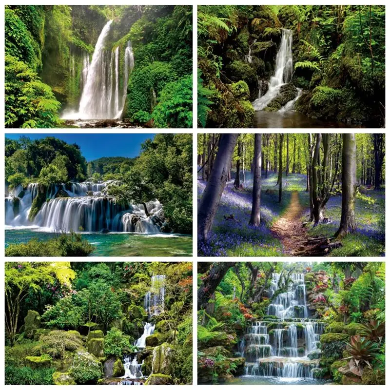 Spring Summer Natural Scenery Backdrop for Photography Mountain Waterfall Forest Flower Lake Landscape Portrait Photo Background