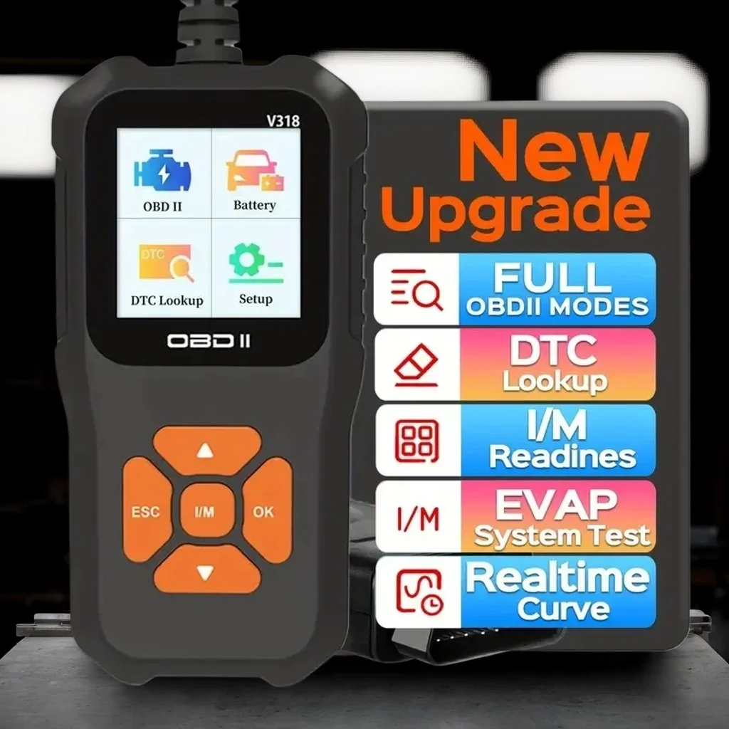 V318 Auto Diagnostic Tool – OBD2 Scanner with Battery Tester, Fault Code Reader, Multi-Language Support for Cars