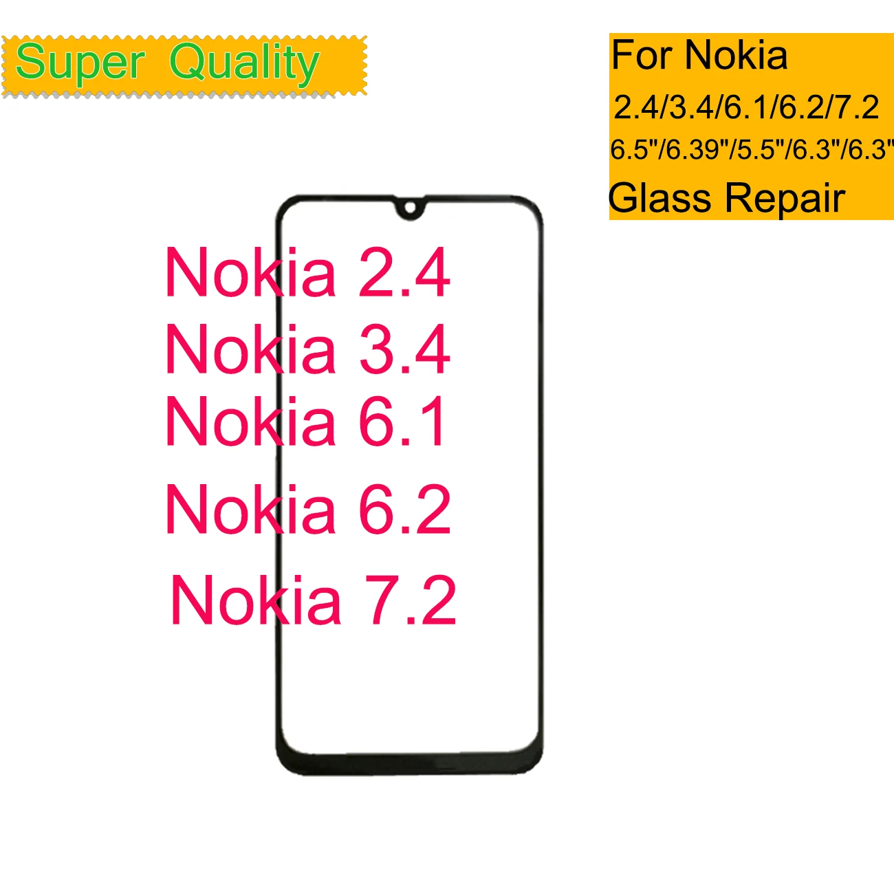 10Pcs/Lot For Nokia 2.4 3.4 Touch Screen Front Glass Panel LCD Outer Display Lens For Nokia 6.1 6.2 7.2 Front Glass With OCA