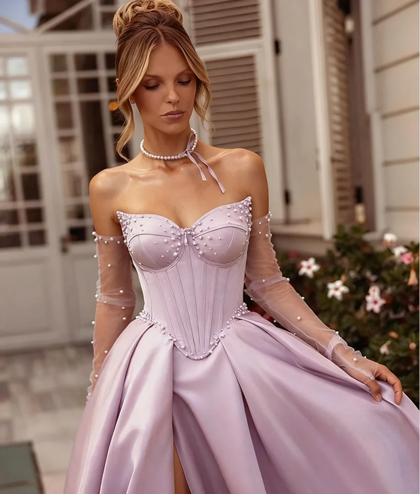 تخصيص رشيقة الساتان الديكور انفصال كم ألف خط مساء اللباس جودة عالية الحبيب الطابق طول الحفلة الراقصة