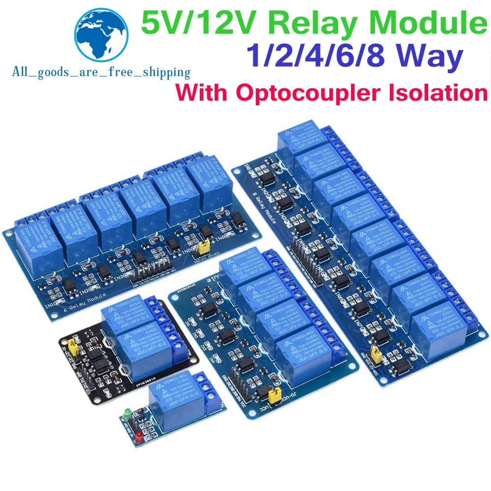 TZT 5V 12V 1 2 4 6 8 Channel Relay Module With Optocoupler Relay Output 1 2 4 6 8 Way Relay Module For Arduino In stock