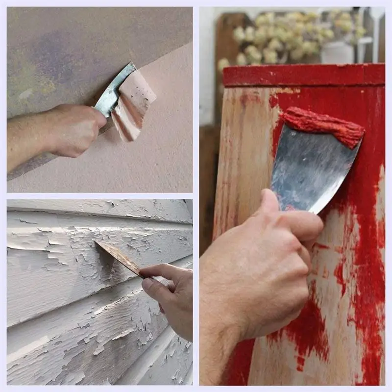 Putty Knife de aço inoxidável com alça, raspador de tinta, faca para reparar drywall removendo papel de parede, gesso e cimento