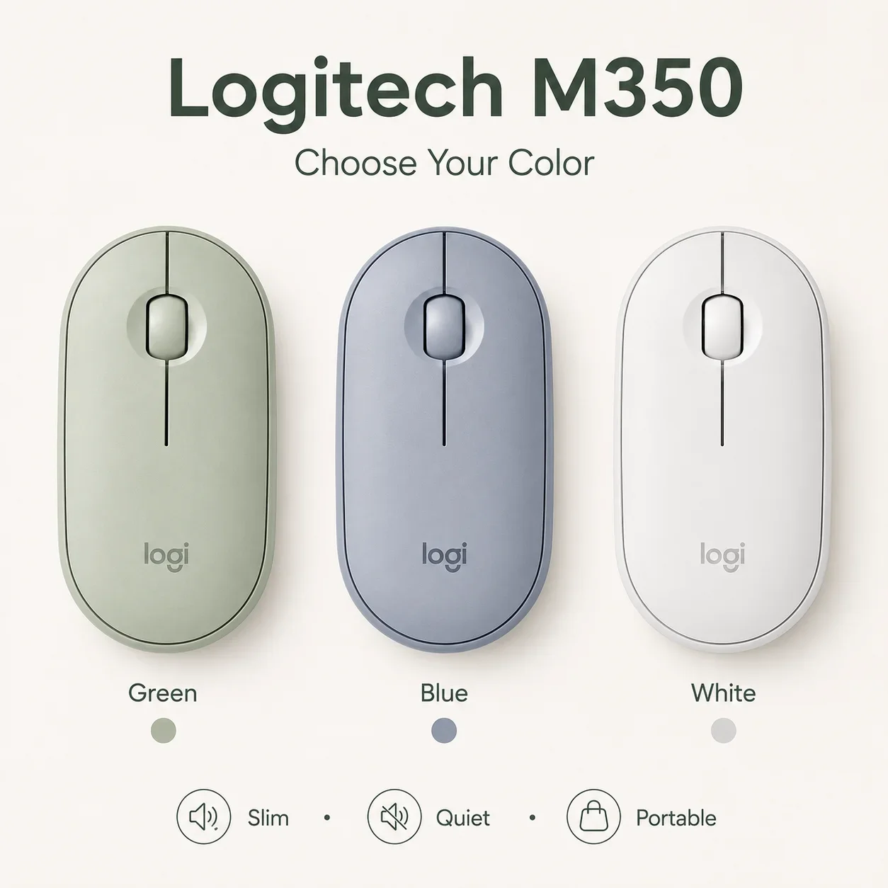 Logitech POP M350 Silent Bluetooth Mouse Slim Cute Portable Noiseless Click Kawaii Desktop Setup Accessory for Mac PC Student