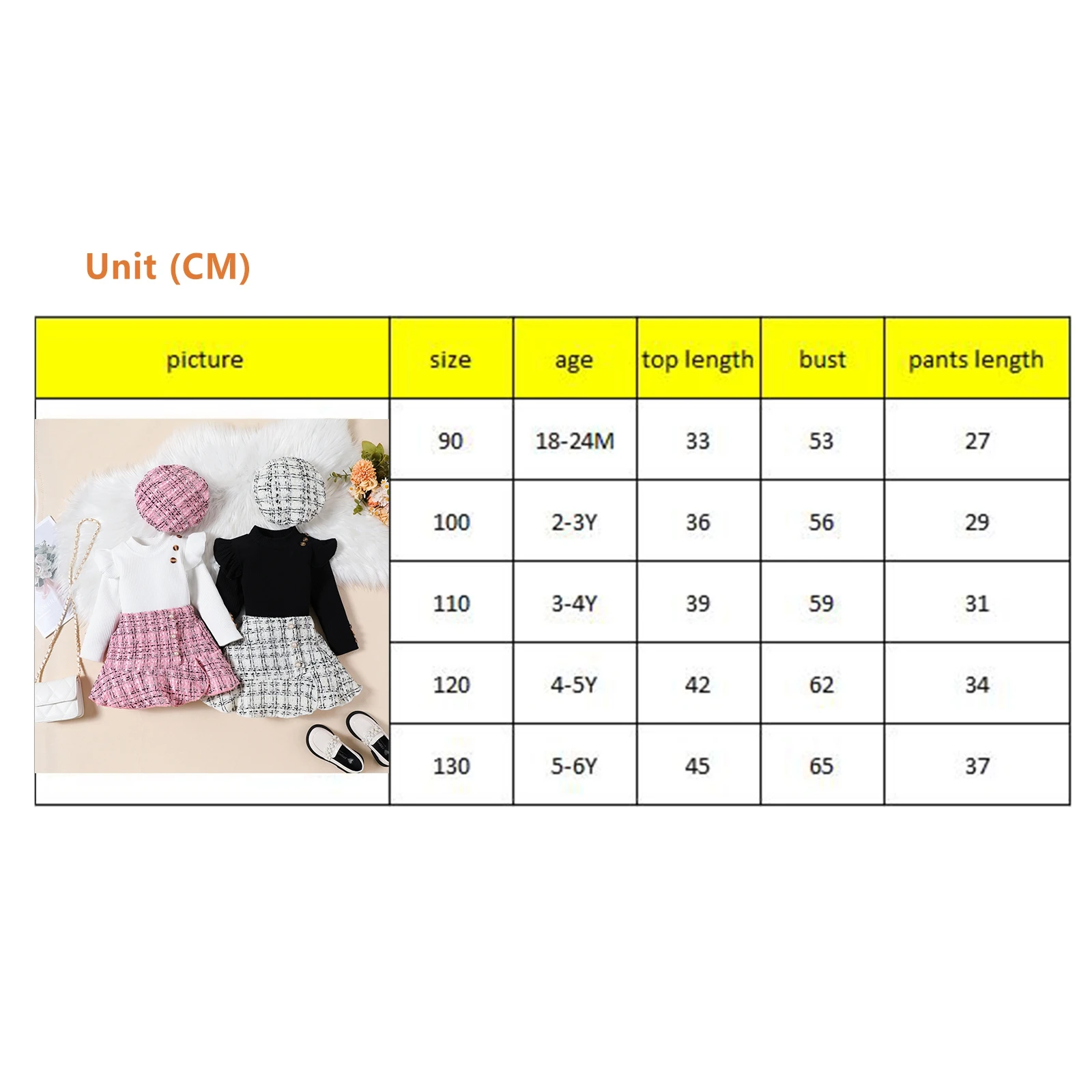 Kids Clothes Girl Fall Winter Outfits Ruffles Ribbed T-Shirts+Plaid A-Line Short Skirt+Berets Hats Children\'s Sets