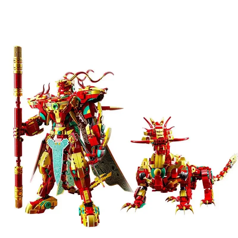 New Hot 2 In1 Mechanical Armor Movies The Monkey King Sun Wukong Building Blocks Deformed Robot Model Diy Bricks Toys Gifts Kids