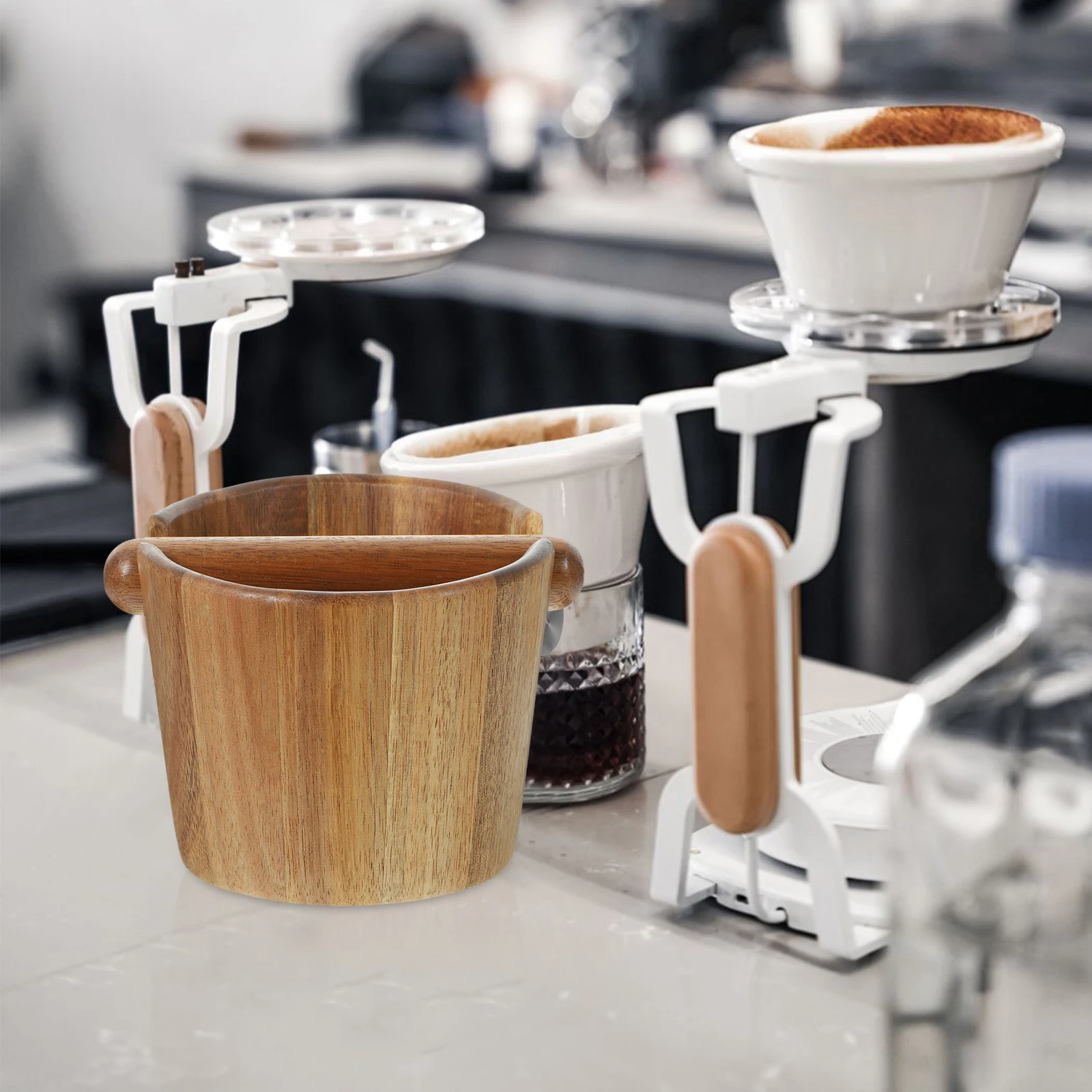 

Wooden For Espresso Machine Large Capacity Coffee Grounds Container Easy Clean Coffee Waste Bin Compost Holder Bucket
