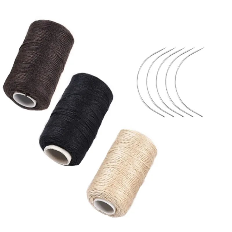 

3 Rolls Hair Weaving Thread Cotton Sewing Thread With 5 pcs C curved needle for Making Wig DIY Hand Sewing Hair Weave hair 2026